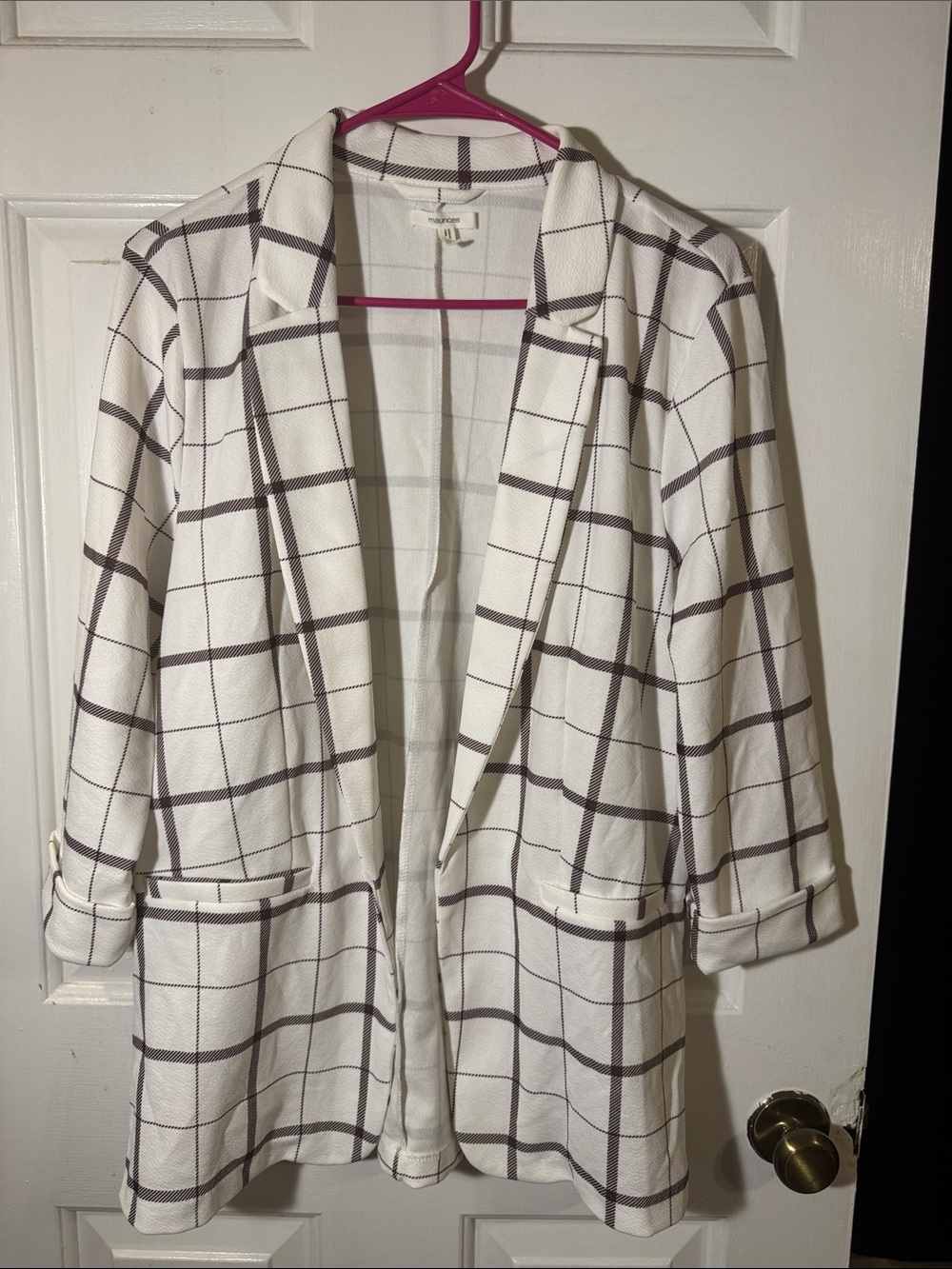 Maurices White Blazer with Brown Windowpane Check